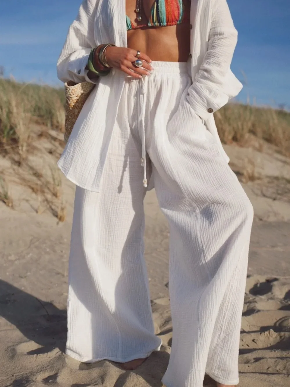 Zara Wide-Leg Cream Linen-Blend Trousers